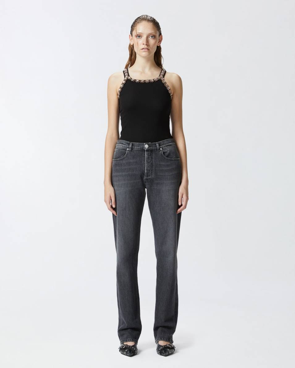 Pinko Gerade Jeans aus dunkelgrauem Denim Online Shopping