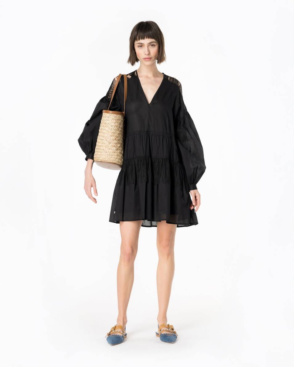 Pinko Mini-Musselinkleid mit Fransen im Angebot