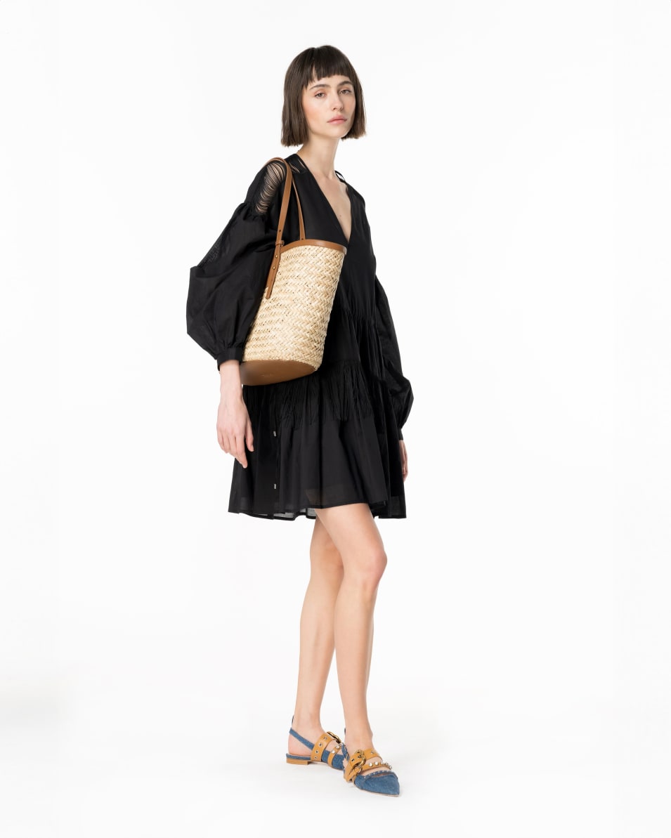 Pinko Mini-Musselinkleid mit Fransen im Angebot