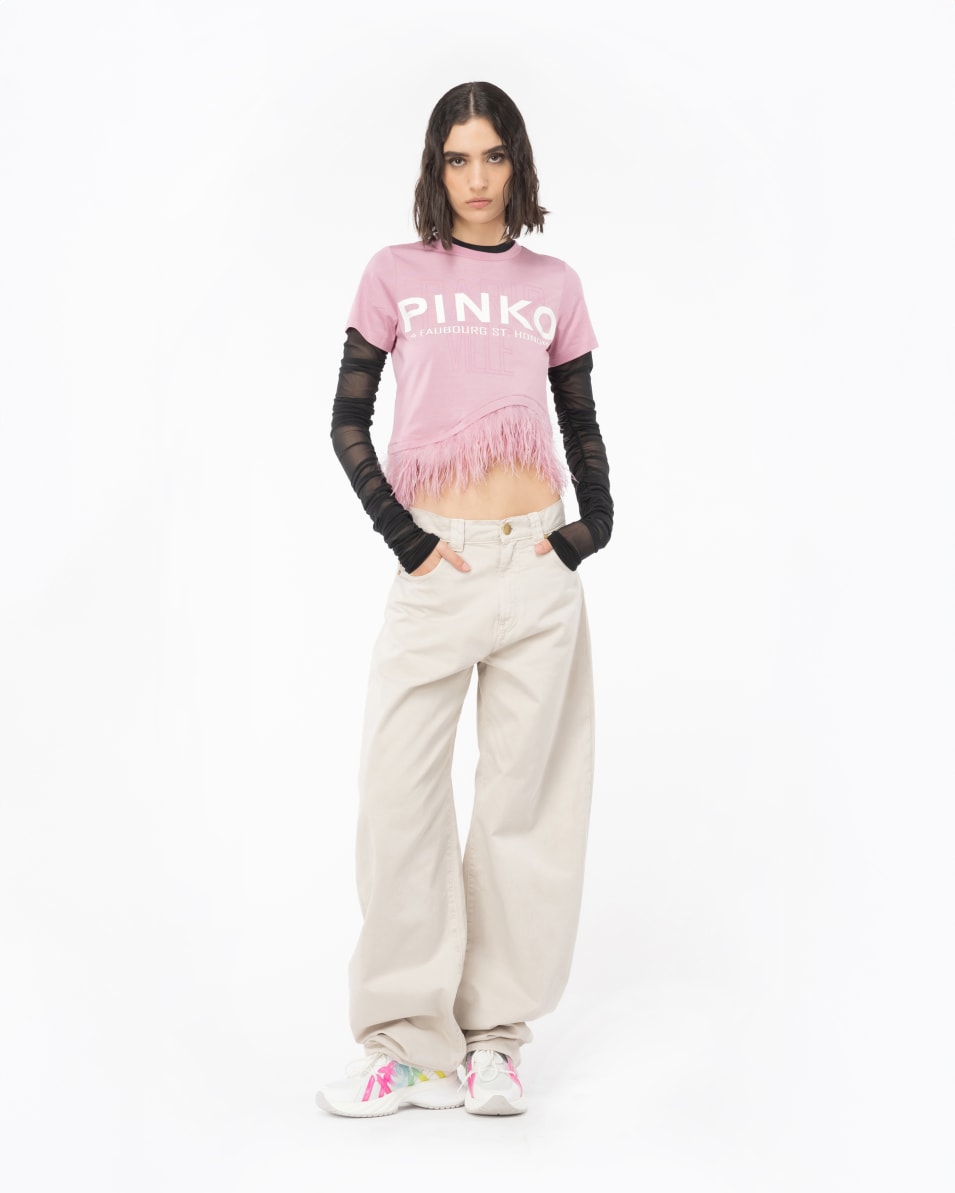 Pinko T-Shirt PINKO Cities mit Federn Günstiger Verkauf