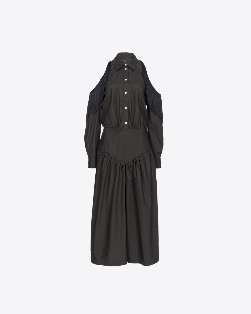 Pinko Schulterfreies Hemdblusenkleid mit Fransen Fabrikpreis