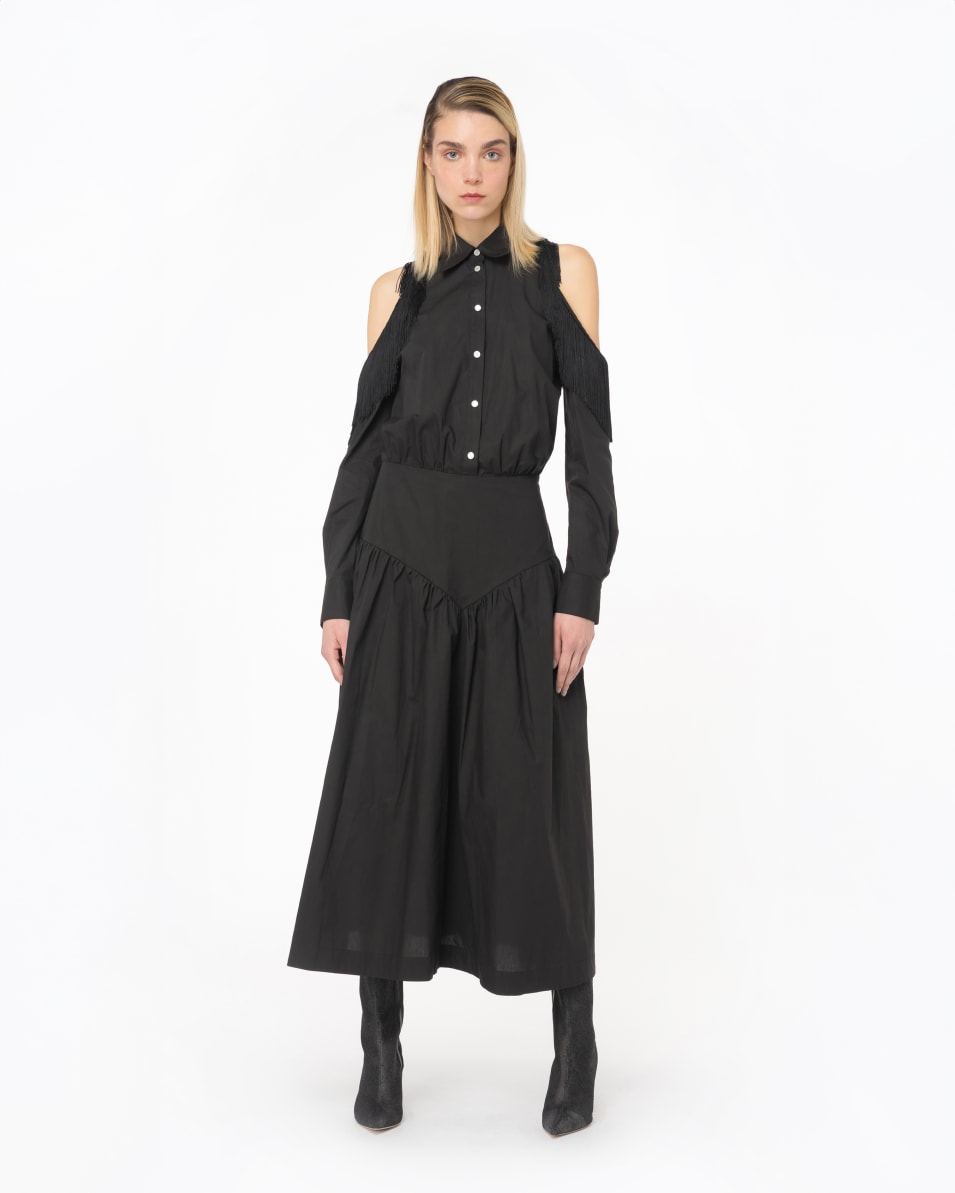Pinko Schulterfreies Hemdblusenkleid mit Fransen Fabrikpreis