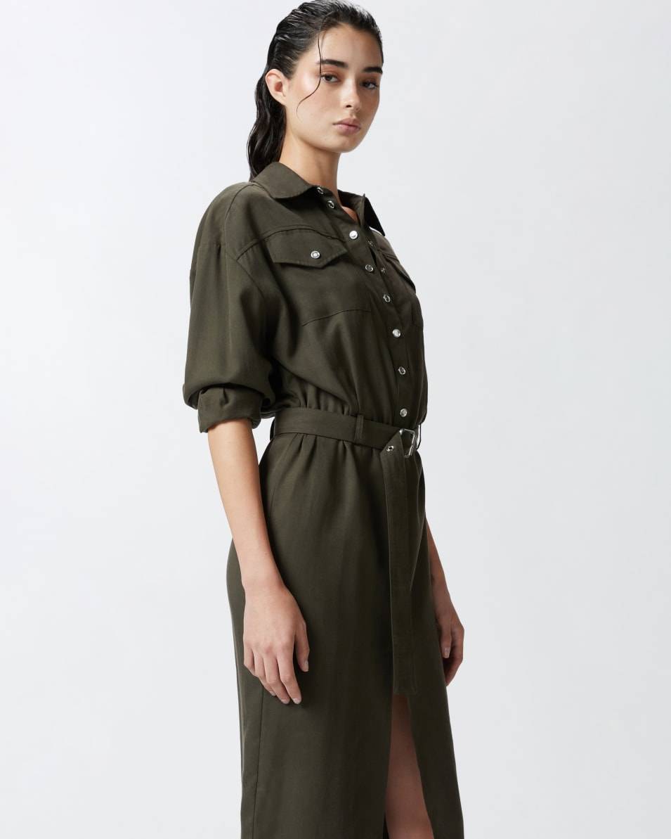 Pinko Hemdblusenkleid in Midilänge mit Gürtel und Taschen Valentinstagsangebot