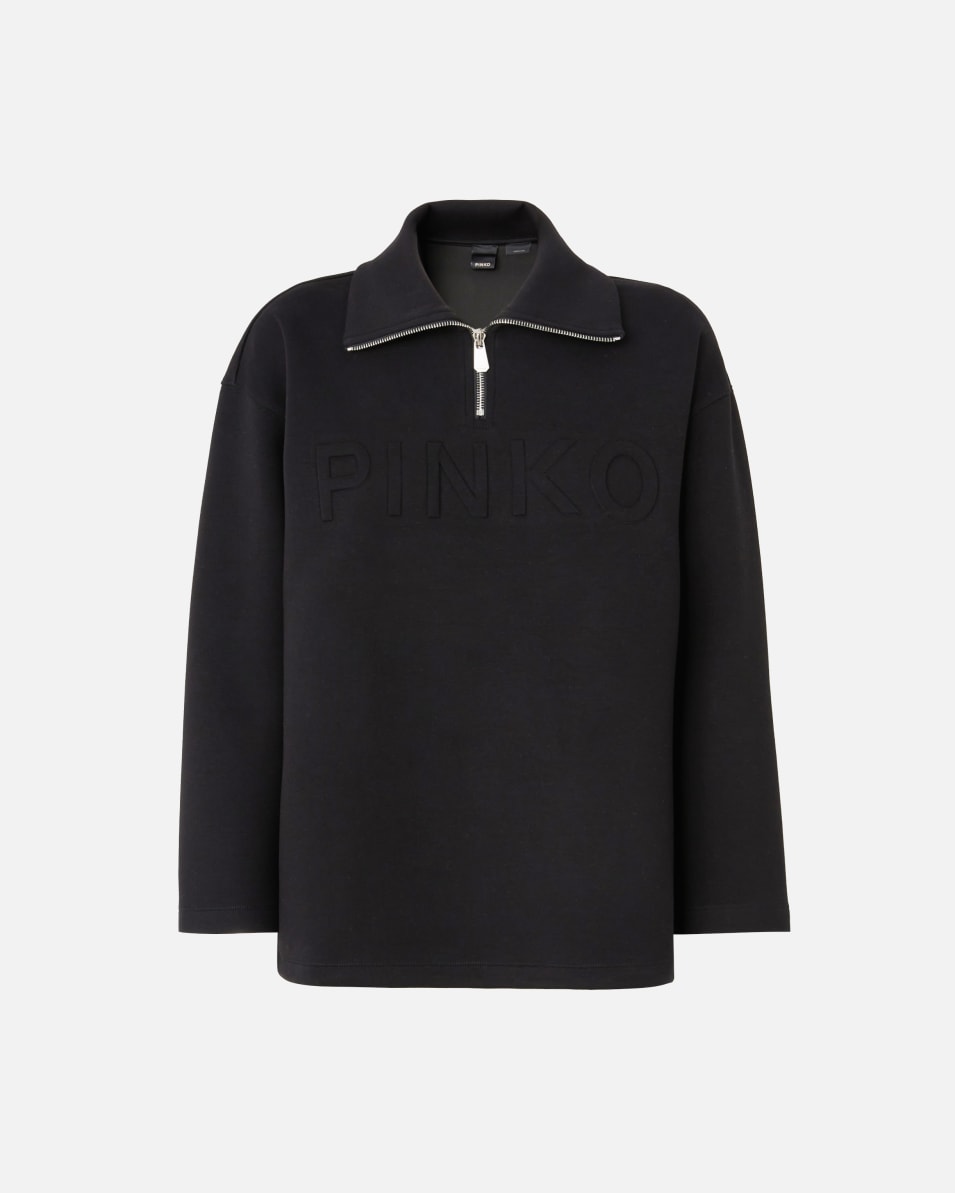 Pinko Sweatshirt mit hohem Kragen, Reißverschluss und Logostickerei Begrenzte Freigabe