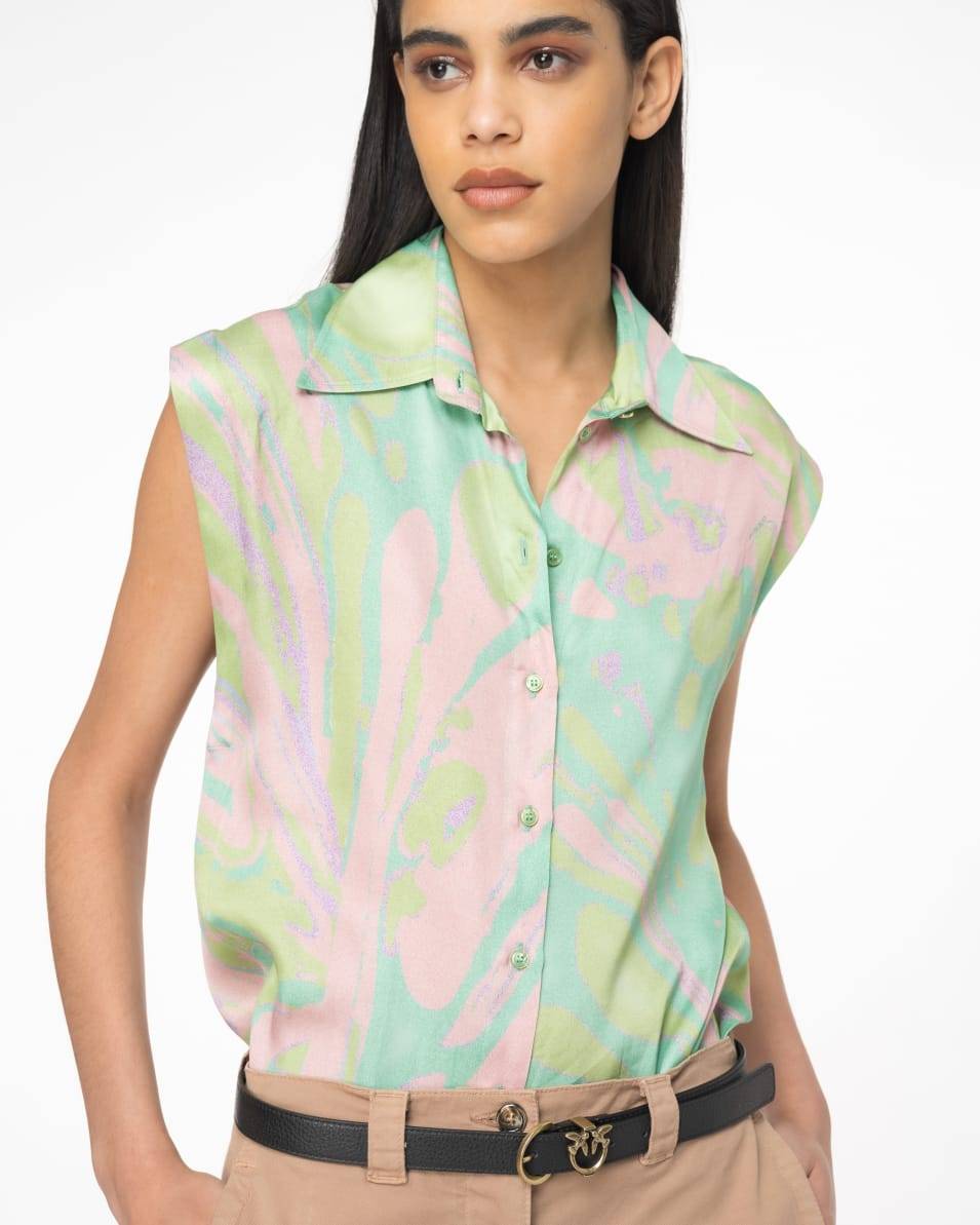 Pinko Bluse mit Flügelärmel aus Satin mit Splash-Print Black Friday