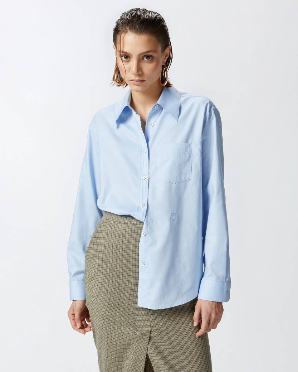 Pinko Azurblaue Oxford-Baumwollbluse Günstiger Verkauf