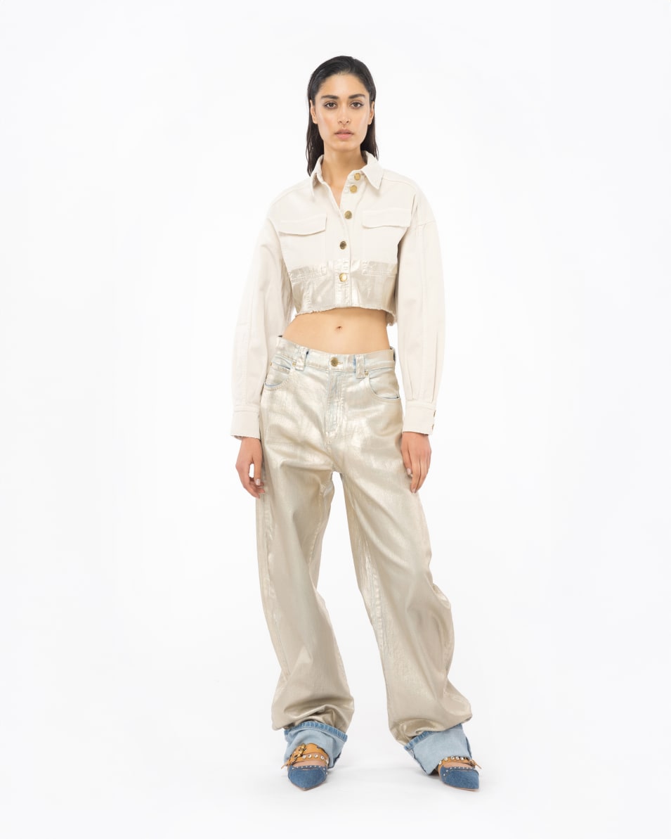 Pinko Kurze Jacke Metallic Neueste Mode