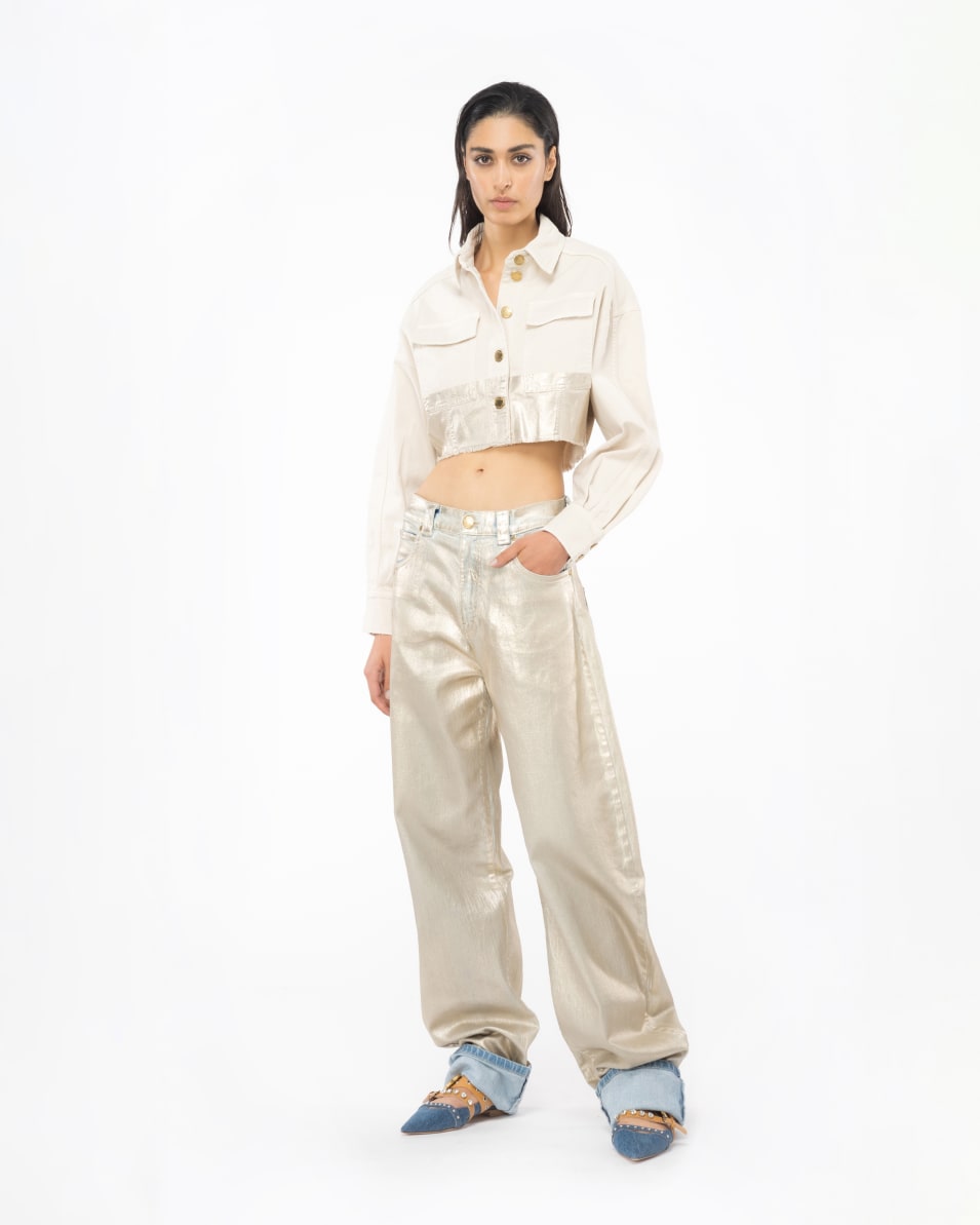 Pinko Kurze Jacke Metallic Neueste Mode