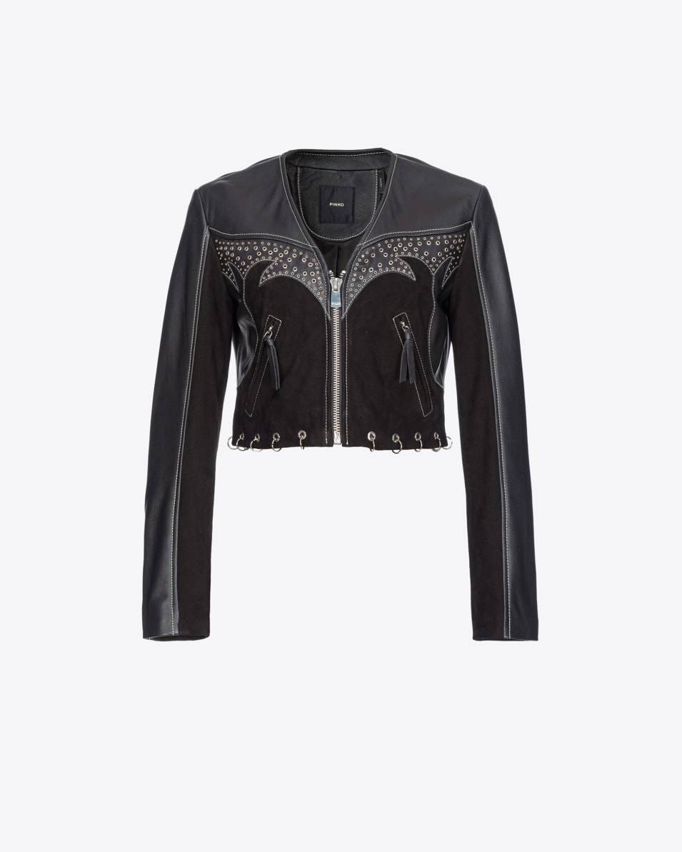 Pinko Bikerjacke aus Leder und Wildleder mit Piercings Vatertagsangebot