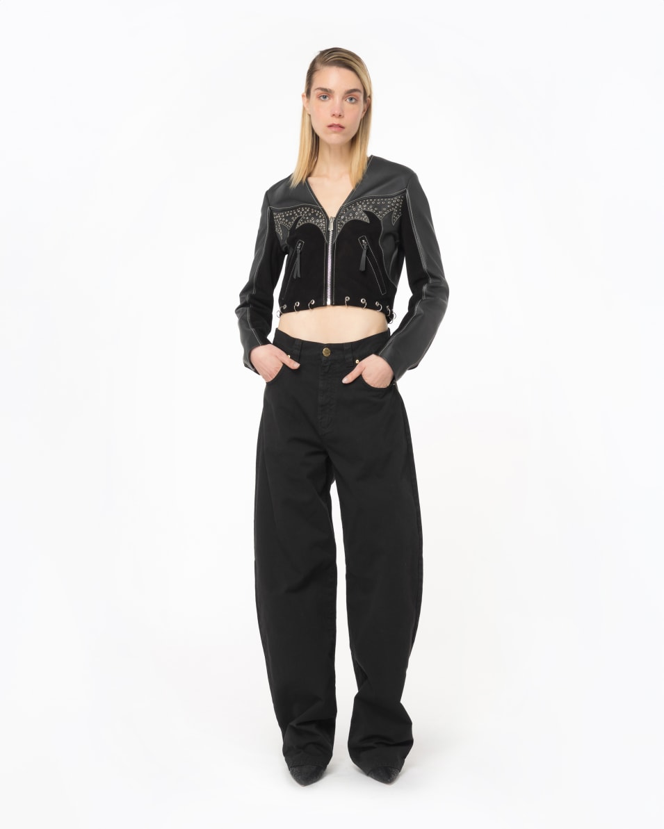 Pinko Bikerjacke aus Leder und Wildleder mit Piercings Vatertagsangebot