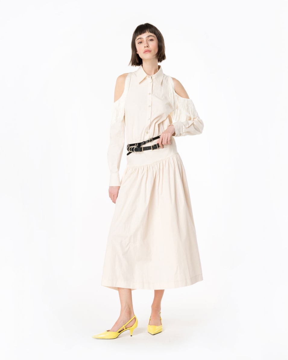 Pinko Schulterfreies Hemdblusenkleid mit Fransen Online Outlet