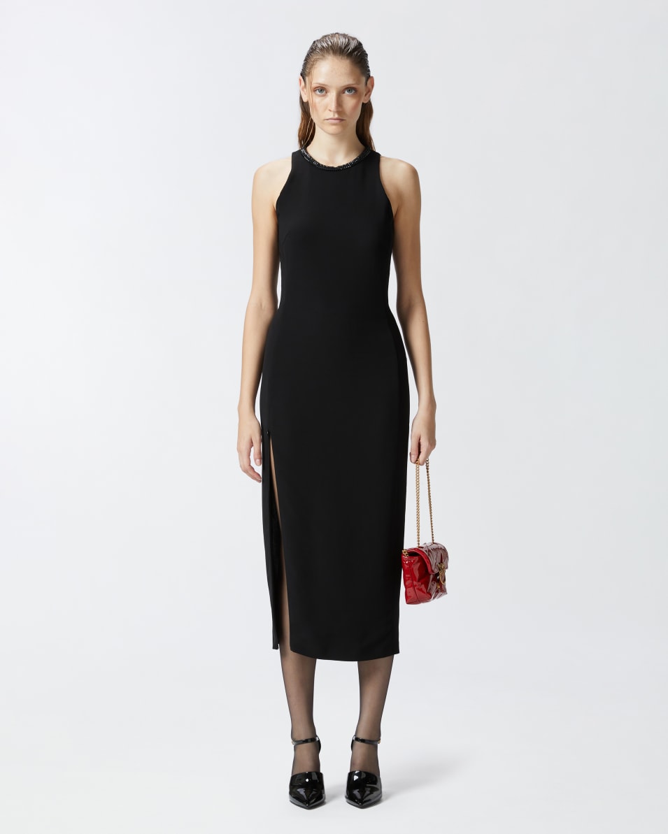 Pinko Schwarzes Schlauchkleid mit strassbesetztem Ausschnitt Wochenangebot