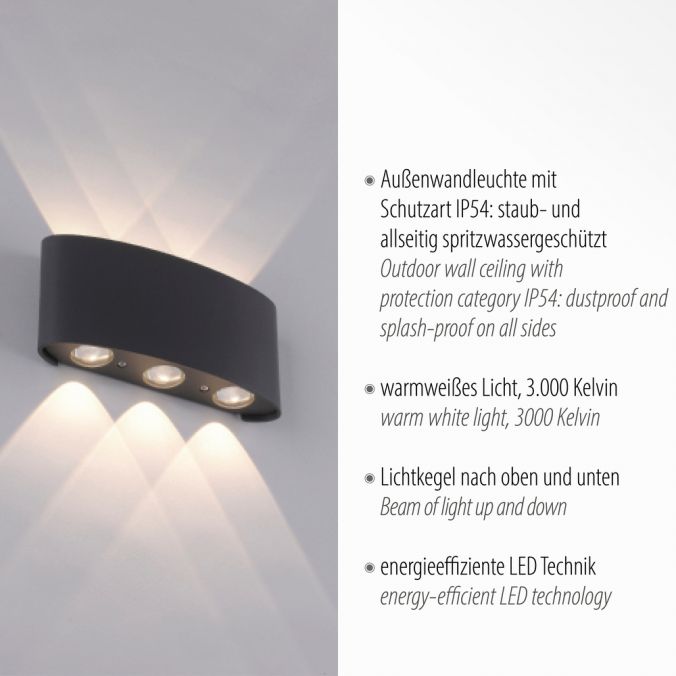 Paul Neuhaus LED Wandlampe 6 flammig anthrazit farbig Außenlampe Innenlampe dekorativ Günstig kaufen