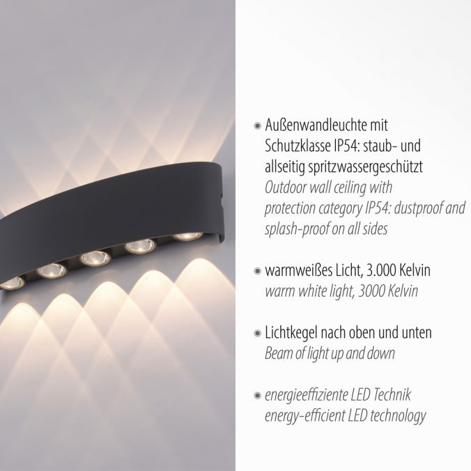 Paul Neuhaus LED Wandlampe 10 flammig anthrazit farbig Außenlampe Innenlampe dekorativ Versandkostenfrei
