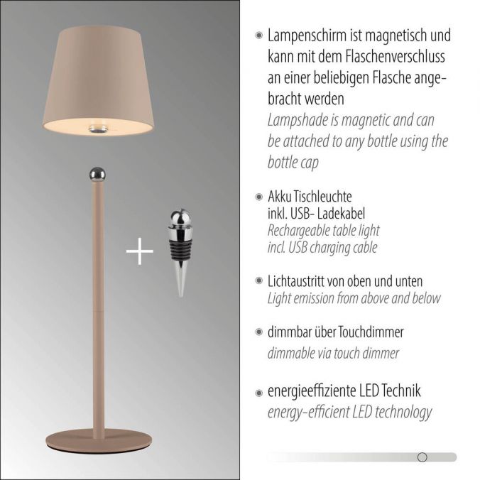 Paul Neuhaus LED Flaschenleuchte beige Akku Touchdimmer USB IP54 Tischleuchte Flash Sale