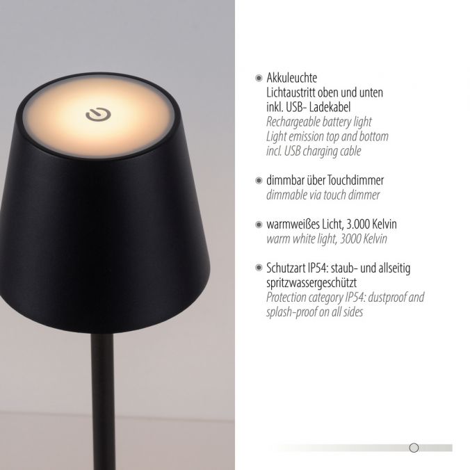 Paul Neuhaus Akku Tischleuchte ,schwarz, Indoor, Outdoor, Camping Black Friday