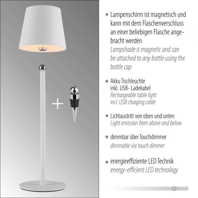 Paul Neuhaus LED Flaschenleuchte weiß Akku Touchdimmer USB IP54 Tischleuchte Cyber Monday