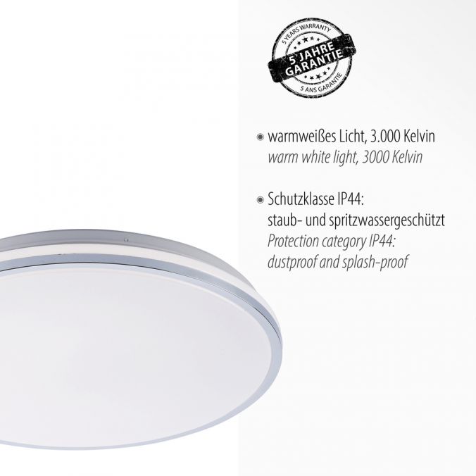 Paul Neuhaus LED-Deckenleuchte, chrom, Schirm, IP44, Badezimmer, warmweis Weihnachtsangebot