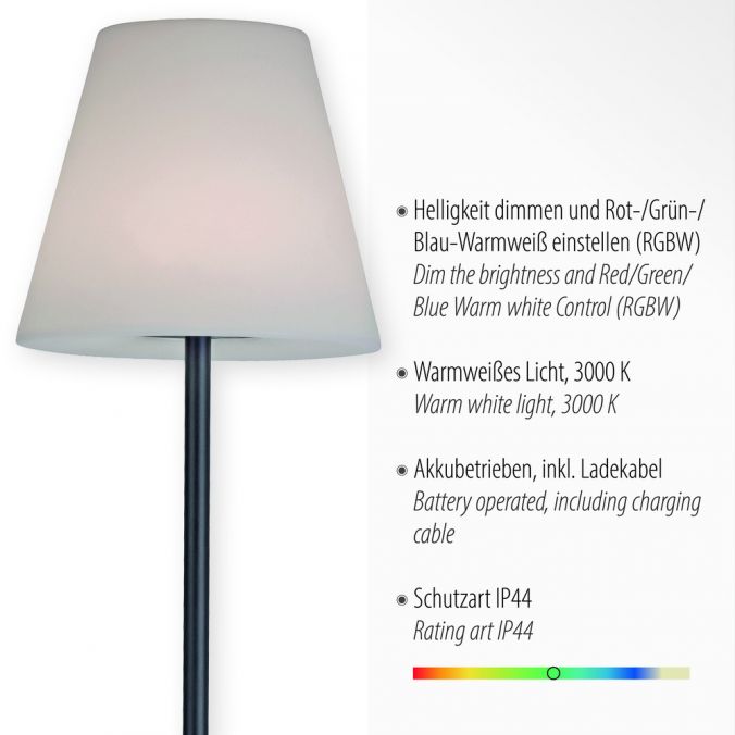 Paul Neuhaus LED Stehleuchte, akkubetrieben, schwarz, modern, RGB Farbwechsel, inkl. USB-Kabel Muttertagsangebot