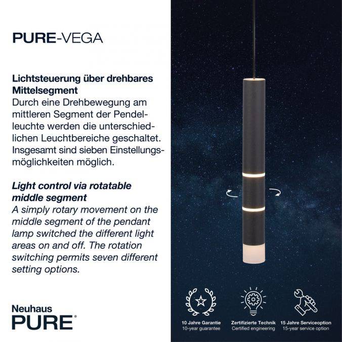 Paul Neuhaus Paul Neuhaus PURE VEGA LED Pendelleuchte schwarz 1 flammig mit Lichtmodi Tiefpreis