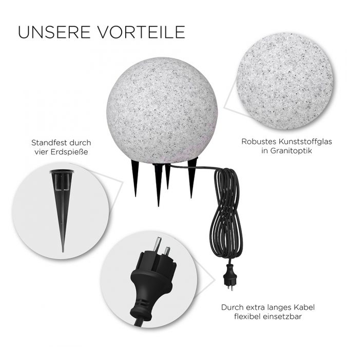 Paul Neuhaus Kugelleuchte, Steinoptik, 20cm, incl 5m Kabel+Stecker, wetterfest Letzte 3 Tage