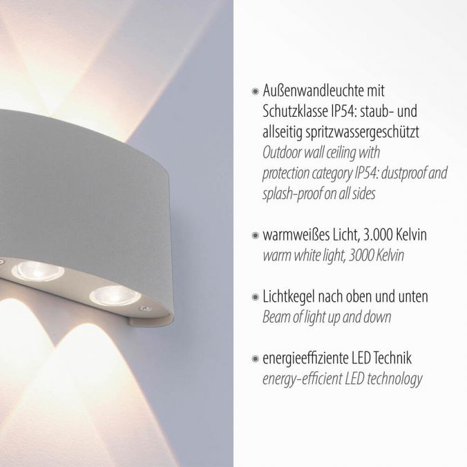 Paul Neuhaus LED-Wandleuchte, Außenleuchte, silber, halbrund, 4flg, warmweiß, Up+Down, IP54 JETZT KAUFEN