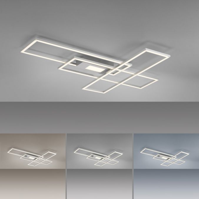 Paul Neuhaus LED Deckenlampe silberfarbig 99x29cm rechteckig dimmbar Downlight+Sidelight Super Rabatt