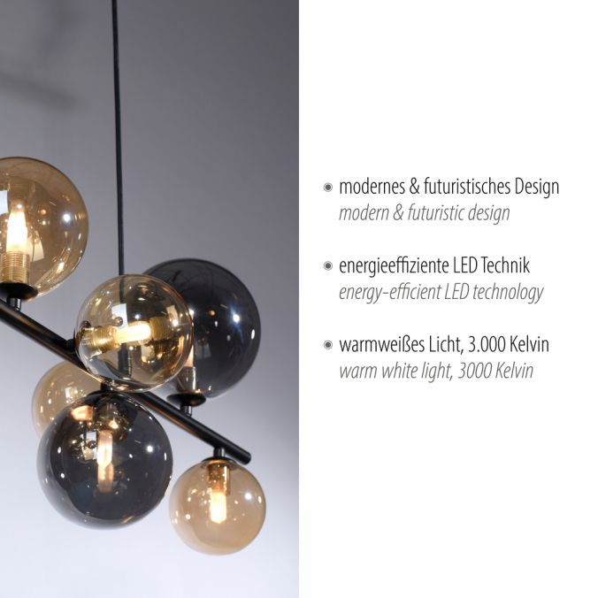 Paul Neuhaus LED Pendelleuchte schwarz Glas rund dekorativ warmweiß Innenleuchte Clearance-Verkauf