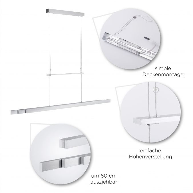Paul Neuhaus LED-Pendelleuchte, Alu, höhenverstellbar, ausziehbar, Touchdimmer Verkauf