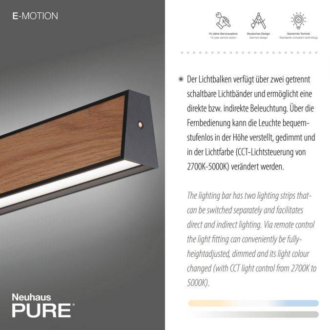 Paul Neuhaus Paul Neuhaus LED Pendelleuchte PURE-E-MOTION schwarz matt mit Holz Touch Schlussverkauf