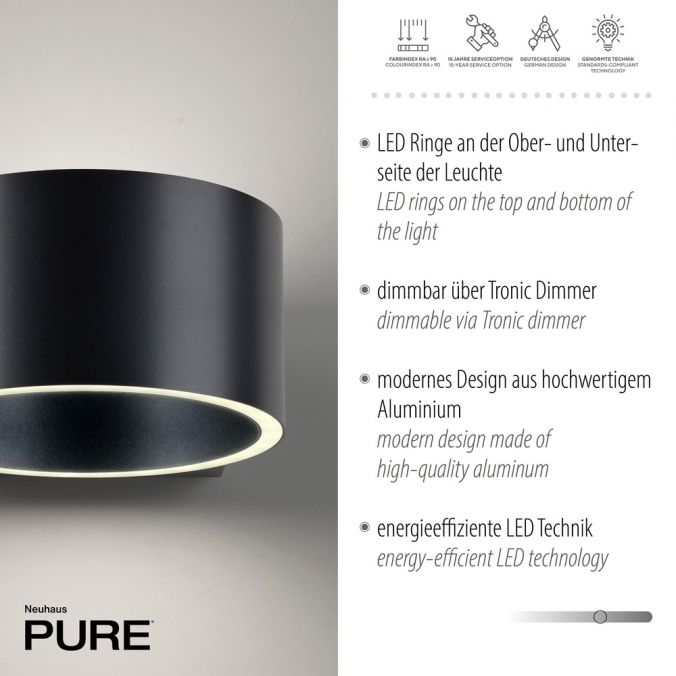 Paul Neuhaus Paul Neuhaus LED Wandleuchte PURE Clipse grau Tronicdimmer Blitzverkäufe