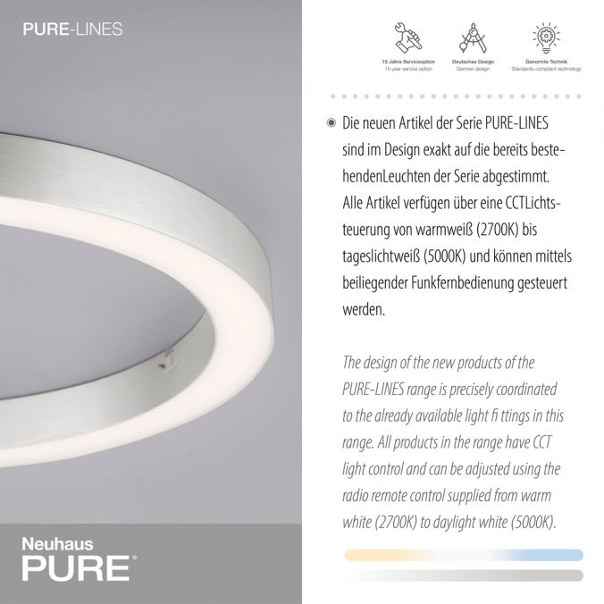 Paul Neuhaus Paul Neuhaus LED Deckenleuchte PURE-LINES ROUND aluminium 50x50 CCT Fernbedienung Kostenloser Versand