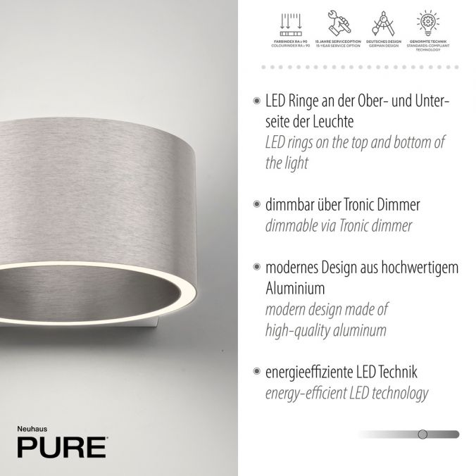 Paul Neuhaus Paul Neuhaus LED Wandleuchte PURE Clipse aluminium Tronicdimmer Fabrik Onlineshop