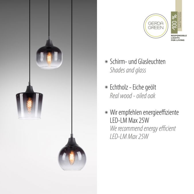 Paul Neuhaus LED Pendelleuchte Holz 3 flammig Rauchglas modern Wohnlampe Günstig kaufen