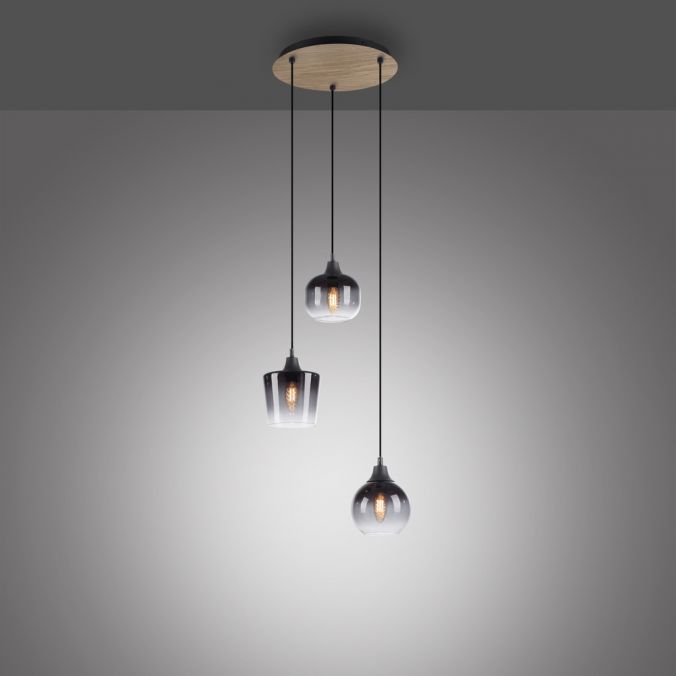 Paul Neuhaus LED Pendelleuchte Holz 3 flammig Rauchglas modern Wohnlampe Günstig kaufen
