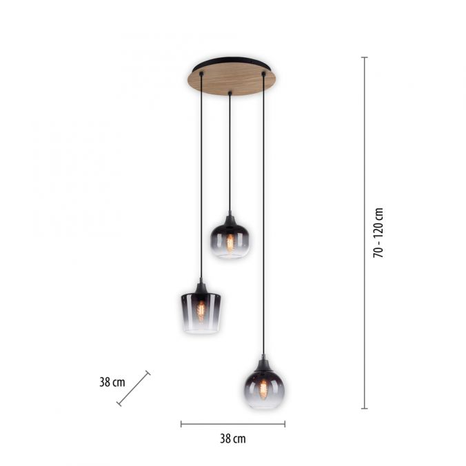 Paul Neuhaus LED Pendelleuchte Holz 3 flammig Rauchglas modern Wohnlampe Günstig kaufen