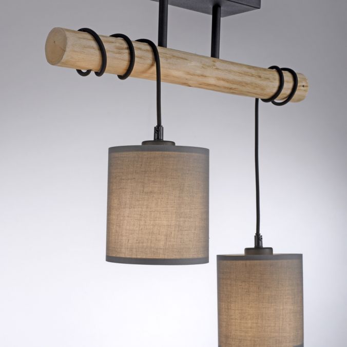 Paul Neuhaus LED Deckenleuchte Echtholz 2 flammig Stoffschirm Landhaus Design Wohnlampe Flash Sale