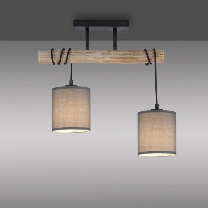 Paul Neuhaus LED Deckenleuchte Echtholz 2 flammig Stoffschirm Landhaus Design Wohnlampe Flash Sale