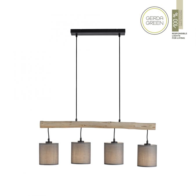 Paul Neuhaus LED Pendelleuchte Echtholz 1 flammig Stoffschirm Landhaus Design Wohnlampe
