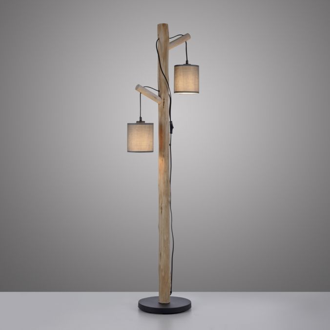 Paul Neuhaus LED Stehleuchte Echtholz 2 flammig Stoffschirm Landhaus Design Wohnlampe Exklusivangebot