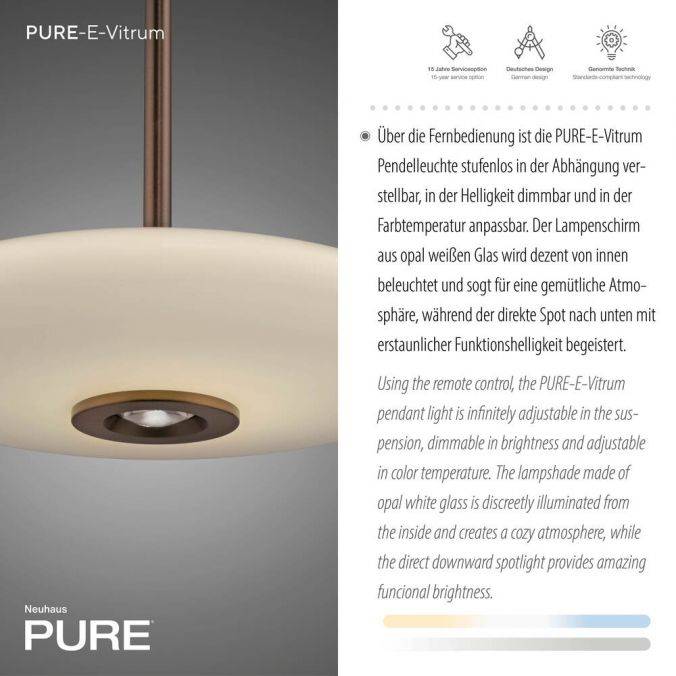 Paul Neuhaus Paul Neuhaus Pendelleuchte PURE Vitrum e-LIFT dunkel-braun-metall Preisnachlass
