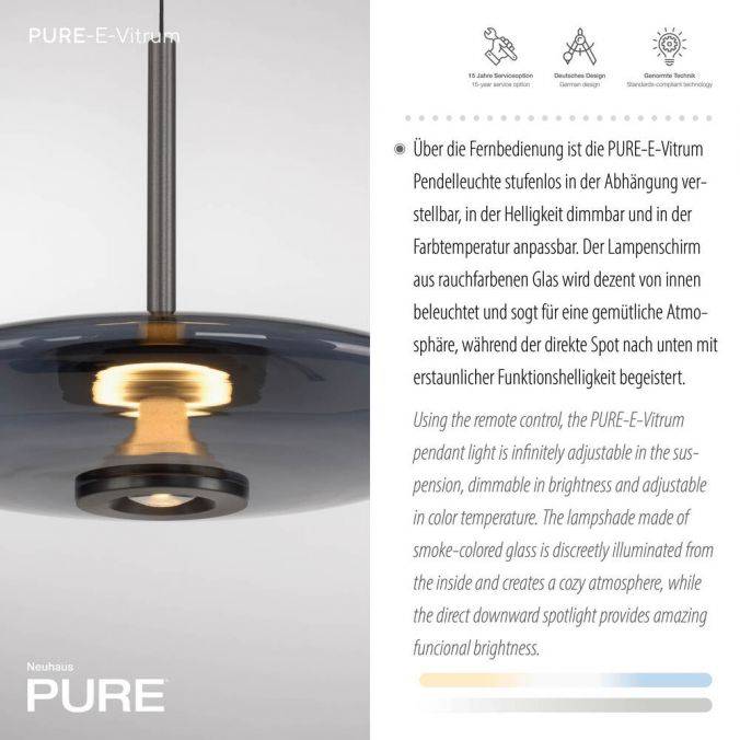 Paul Neuhaus Paul Neuhaus Pendelleuchte PURE Vitrum e-LIFT grau elektrisch Saisonschlussverkauf