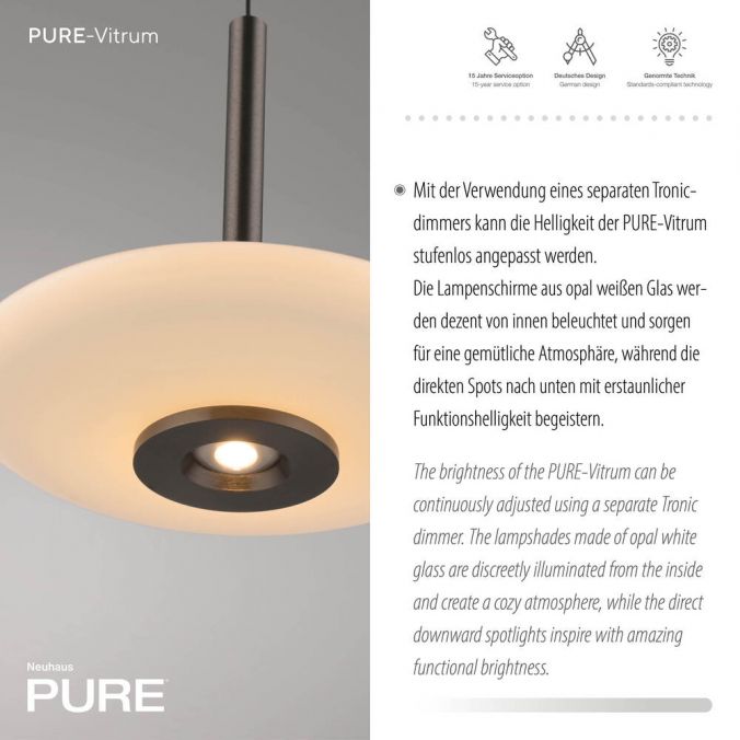 Paul Neuhaus Paul Neuhaus Pendelleuchte PURE Vitrum 3 flammig dunkel-braun-metall Black Friday