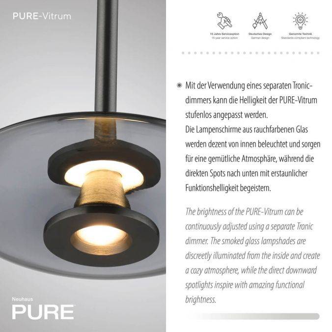 Paul Neuhaus Paul Neuhaus Pendelleuchte PURE Vitrum 3 flammig grau Comfort Lift Cyber Monday