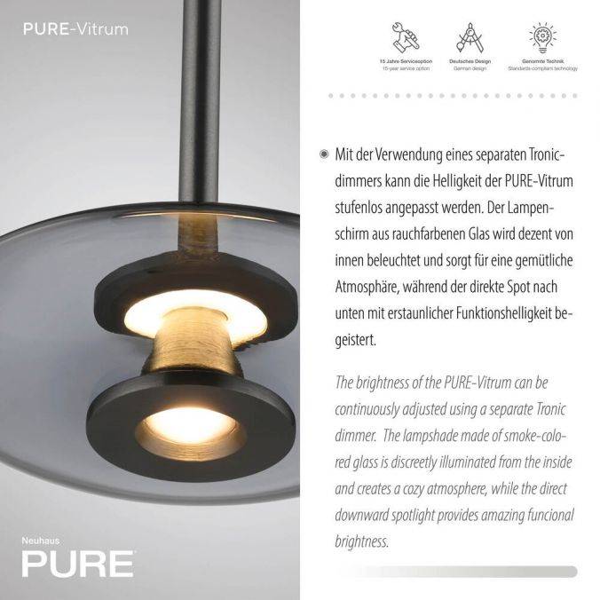 Paul Neuhaus Paul Neuhaus PURE Vitrum Pendelleuchte grau dimmbar höhenverstellbar Osterangebot