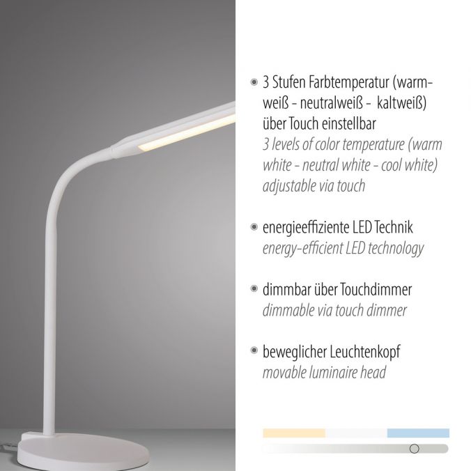 Paul Neuhaus LED Tischleuchte weiß dimmbar per Touch CCT Schreibtischlampe Muttertagsangebot