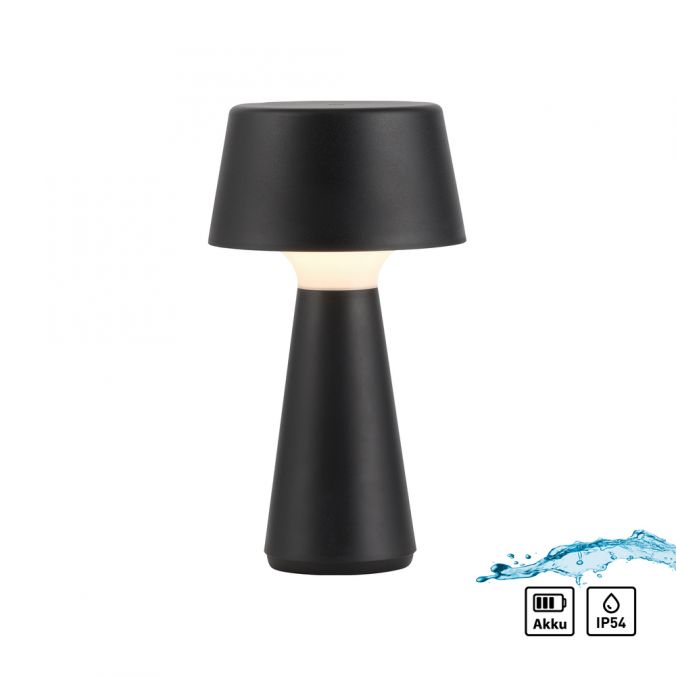 Paul Neuhaus LED Akkuleuchte Tischleuchte schwarz Touchdimmer IP54 USB Innen-Außenbereich