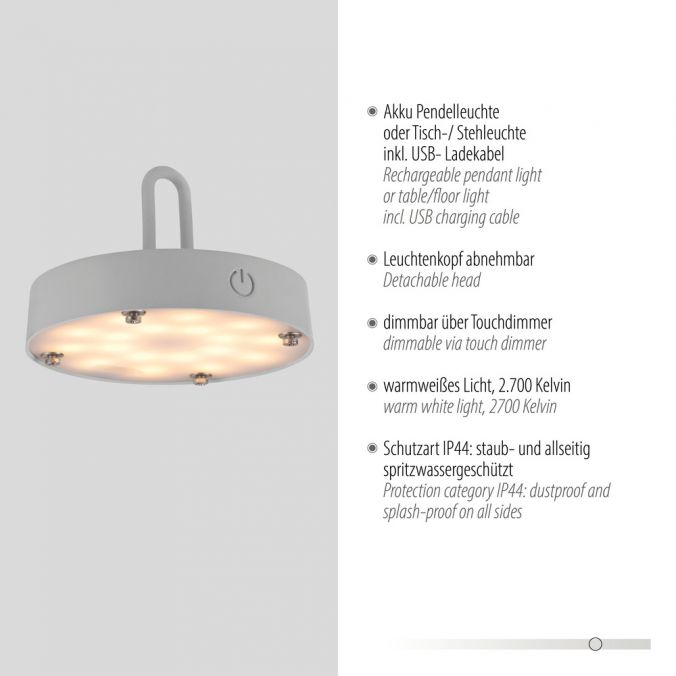 Paul Neuhaus LED Tischleuchte D=36cm greige Akkulampe USB IP44 dimmbar per Touch Tägliche Deals