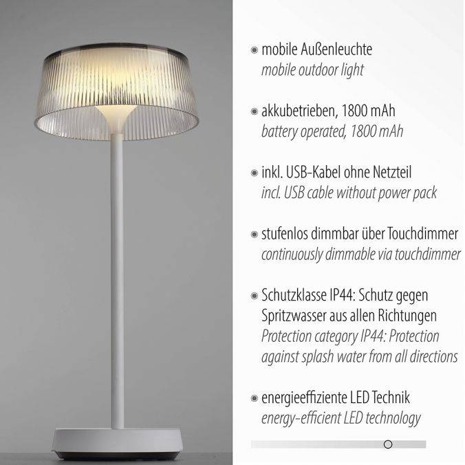 Paul Neuhaus Tischlampe Außenbereich weiß Akku Touchdimmer LED spritzwasserschutz IP44 Super Sparpreis