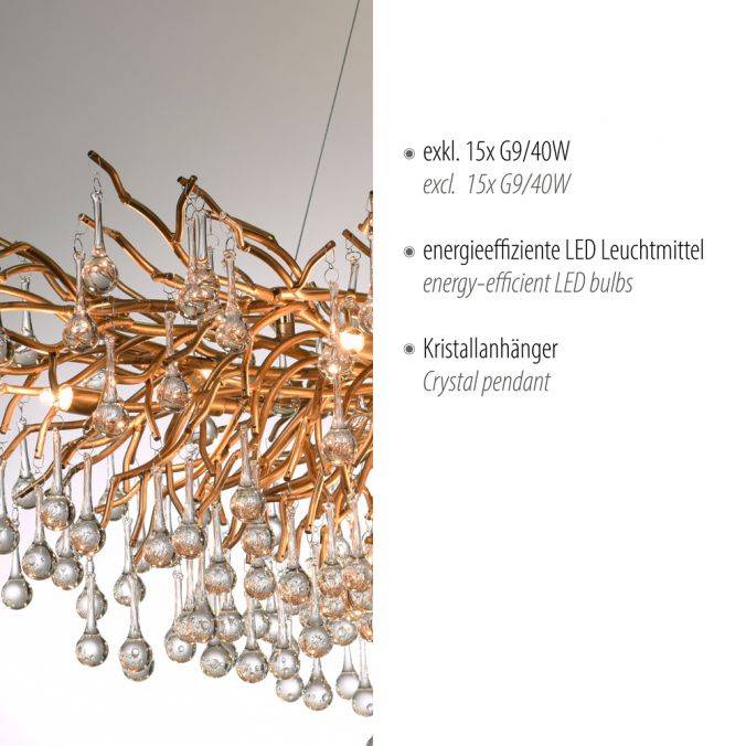Paul Neuhaus Kronleuchter, Messing Optik, 400 Glasanhänger, elegant, Design JETZT KAUFEN